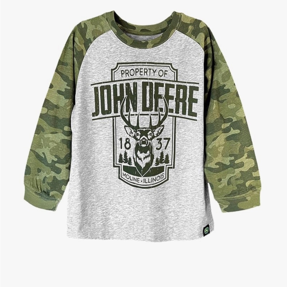 John Deere Green Camo and Gray Long Sleeve Tee